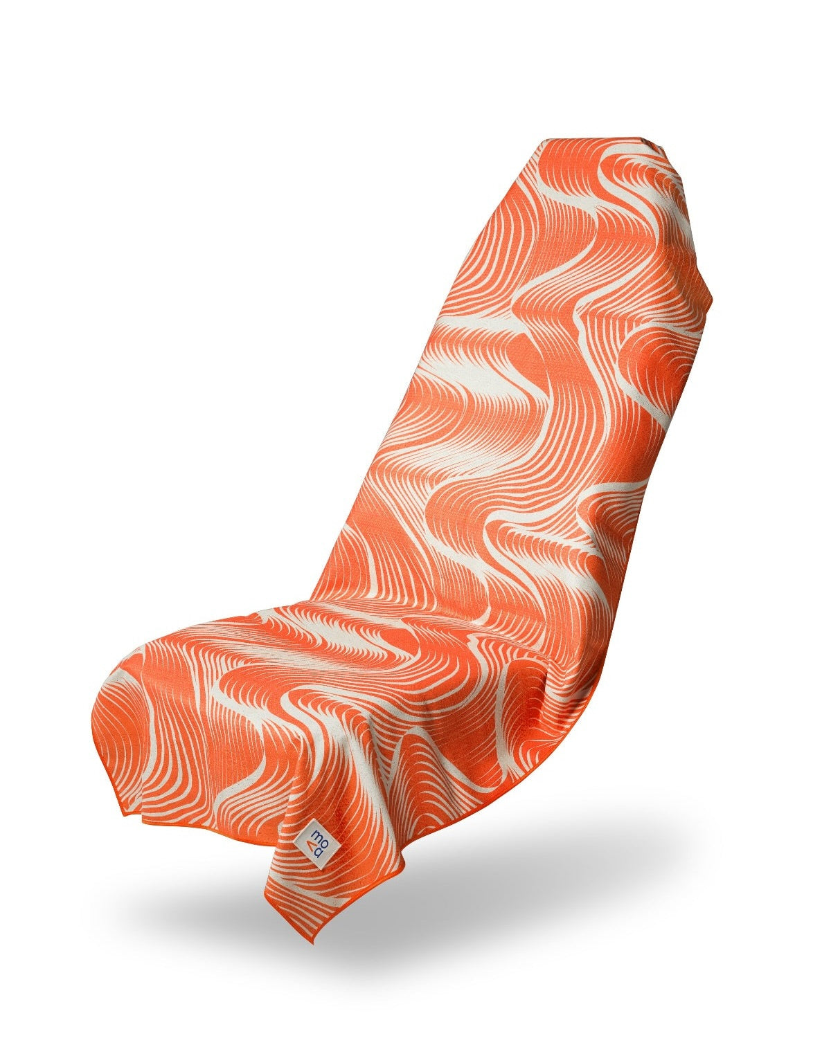 Orange and white patterned car seat cover towel on a white background