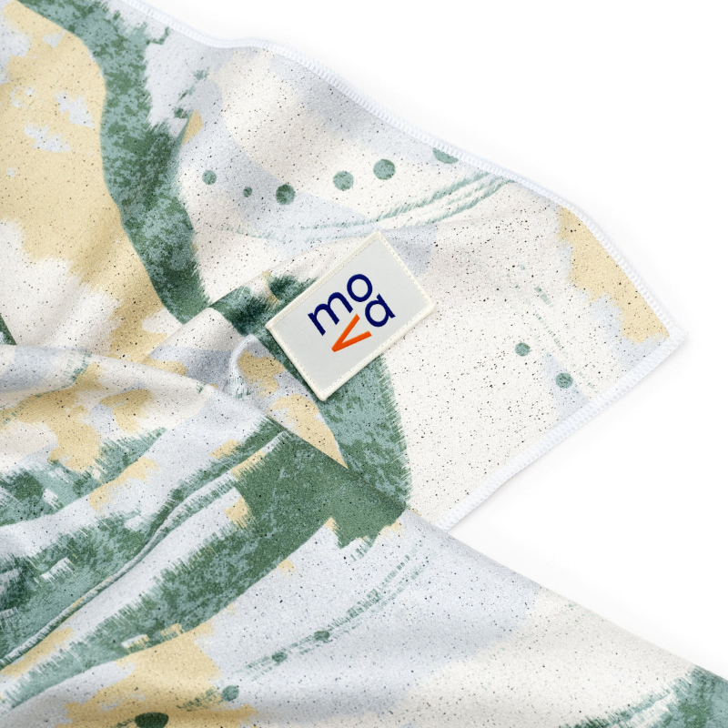Textile product with a brand label on a white background